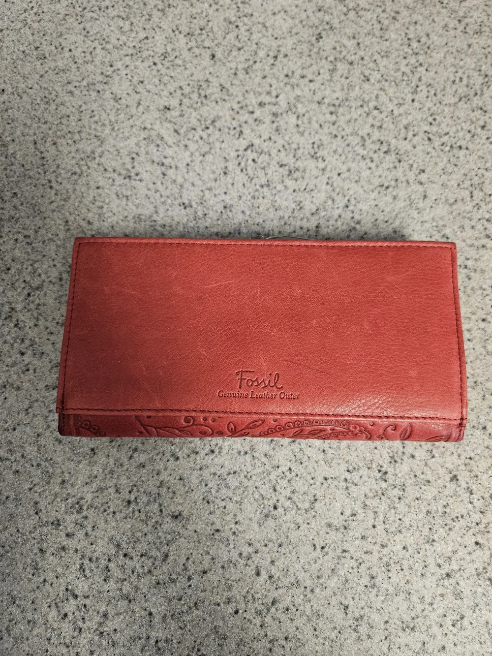 Fossil Red Embossed Paisley Leather Wallet